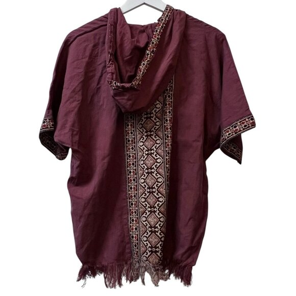 Earthbound Trading Company Top Linen Blend Hooded Small Fringe Geometric S/S - Picture 9 of 16
